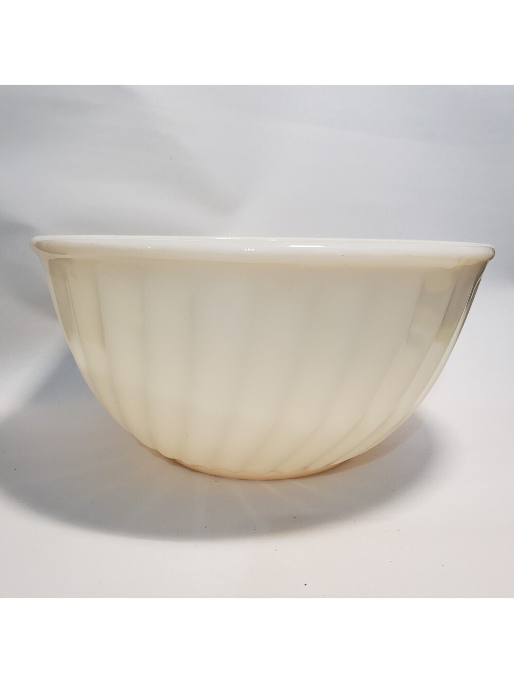 Vintage Fire-King 9" Ivory Swirl Mixing Nesting Bowl Cream Glass Anchor Hocking